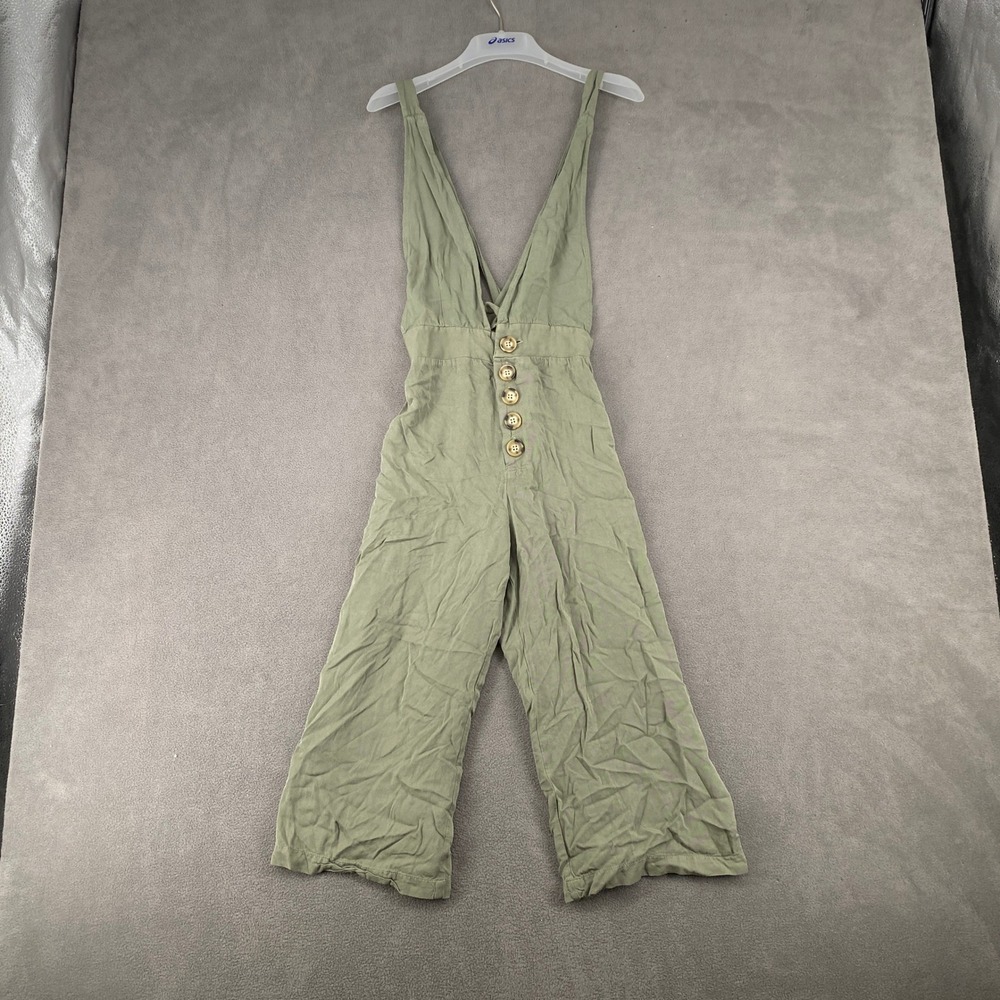 Favlux Fashion Olive Green Wide Leg Button Front Jumpsuit Womens Medium 5892